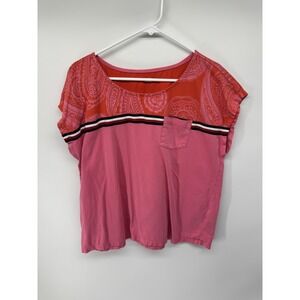 Tommy Hilfiger Shirt Womens Large Pink Paisley Scoop Neck Dolman Sleeve Top